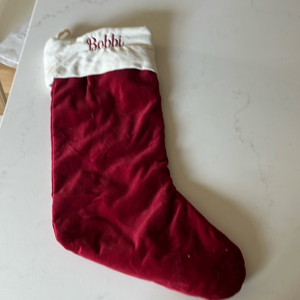 Pottery, barn, stocking with the monogram Bobbi